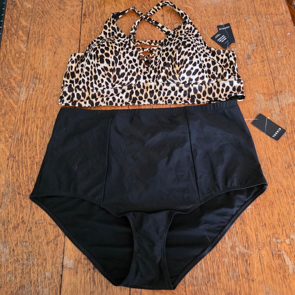 Plus size, animal print 2 piece bikini. Wireless top, high-waisted bottom. 22-24